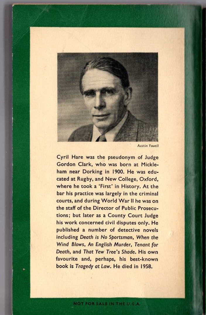 Cyril Hare  TRAGEDY AT LAW magnified rear book cover image