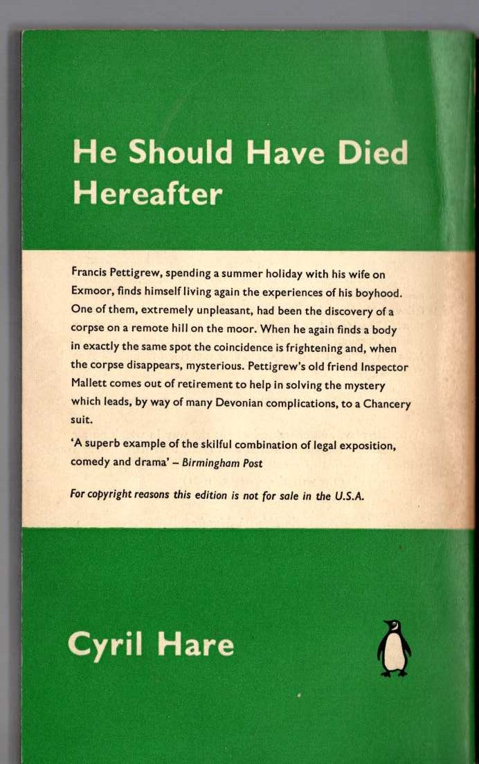 Cyril Hare  HE SHOULD HAVE DIED HEREAFTER magnified rear book cover image
