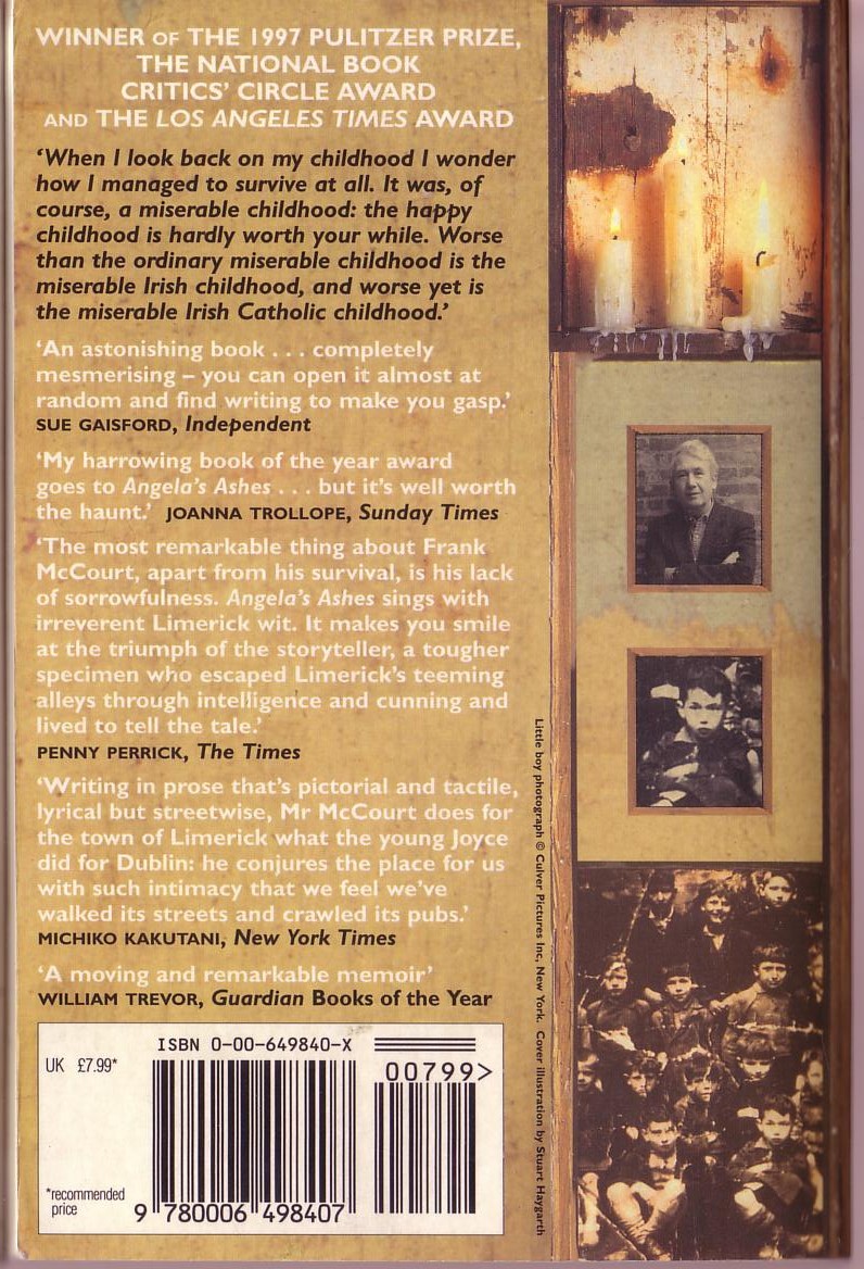 Frank McCourt  ANGELA'S ASHES magnified rear book cover image