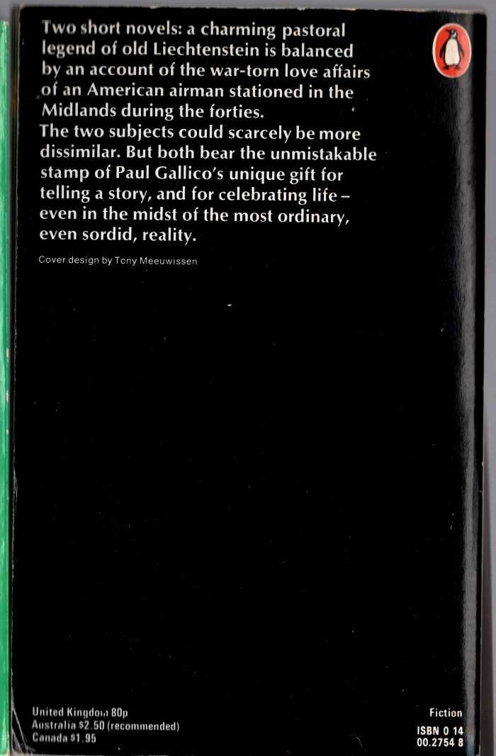 Paul Gallico  LUDMILA and THE LONELY magnified rear book cover image