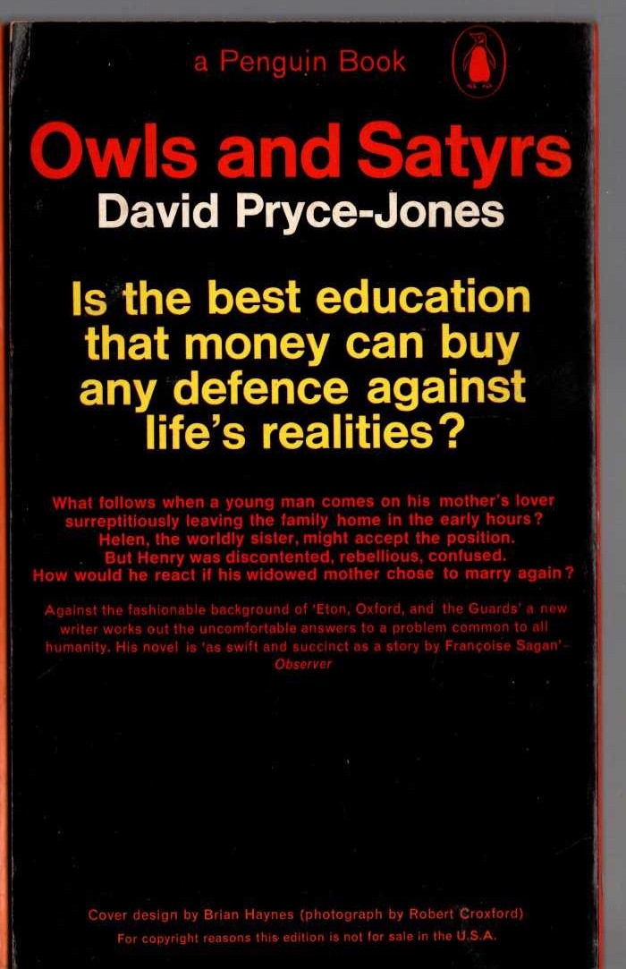 David Pryce-Jones  OWLS AND SATYRS magnified rear book cover image