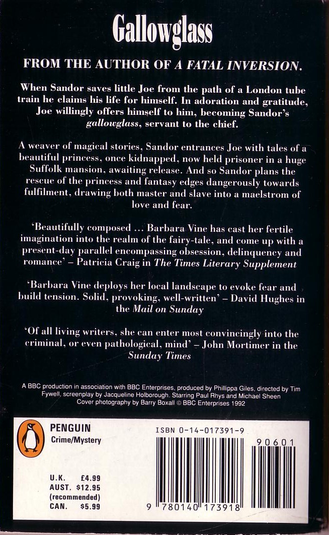 Barbara Vine  GALLOWGLASS (TV tie-in) magnified rear book cover image