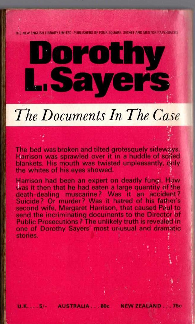 Dorothy L. Sayers  THE DOCUMENTS IN THE CASE magnified rear book cover image