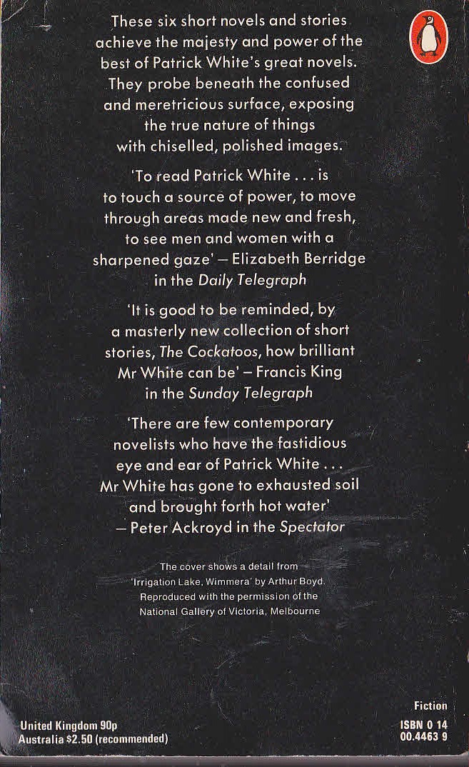Patrick White  THE COCKATOOS. Shorter Novels and Stories magnified rear book cover image