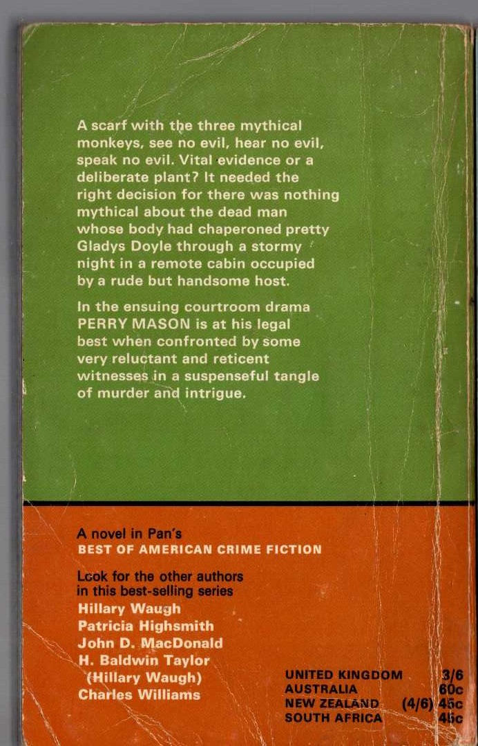 Erle Stanley Gardner  THE CASE OF THE MYTHICAL MONKEYS magnified rear book cover image