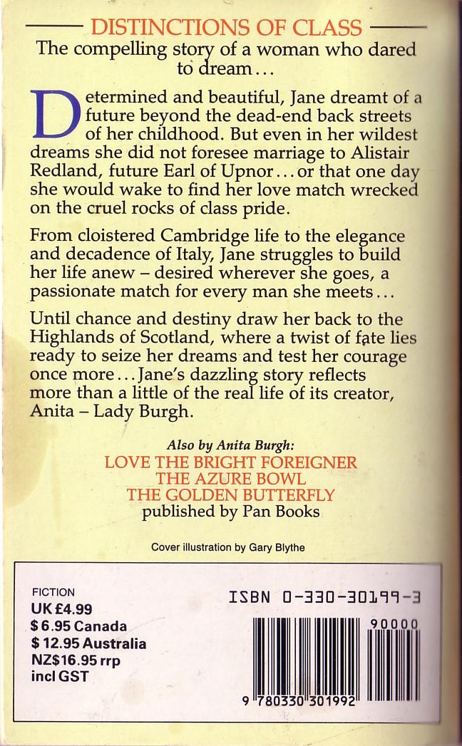 Anita Burgh  DISTINCTIONS OF CLASS magnified rear book cover image