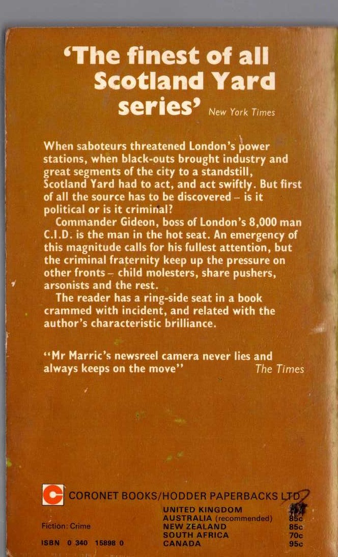 J.J. Marric  GIDEON'S POWER magnified rear book cover image