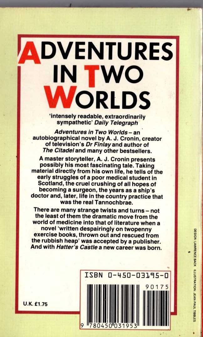 A.J. Cronin  ADVENTURES IN TWO WORLDS magnified rear book cover image