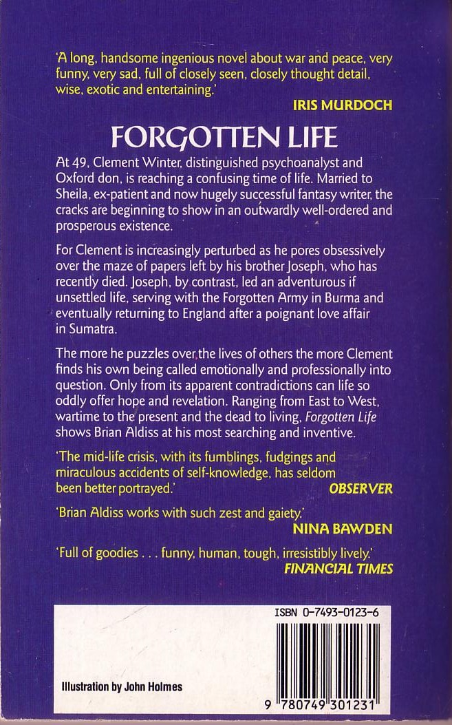 Brian Aldiss  FORGOTTEN LIFE magnified rear book cover image