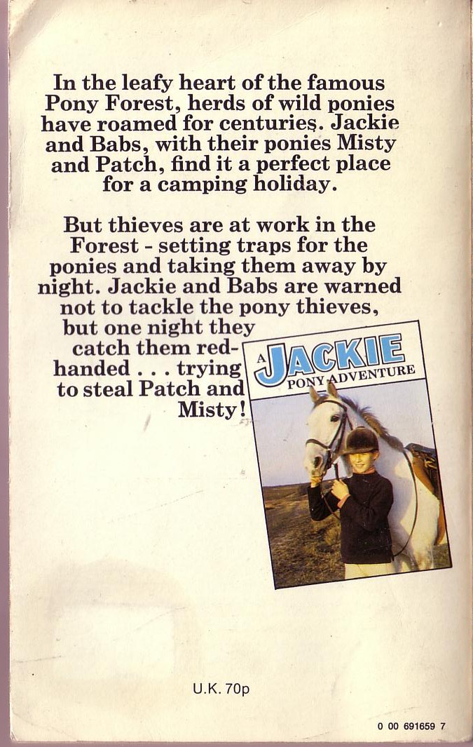 Judith M. Berrisford  JACKIE AND THE PONY THIEVES magnified rear book cover image
