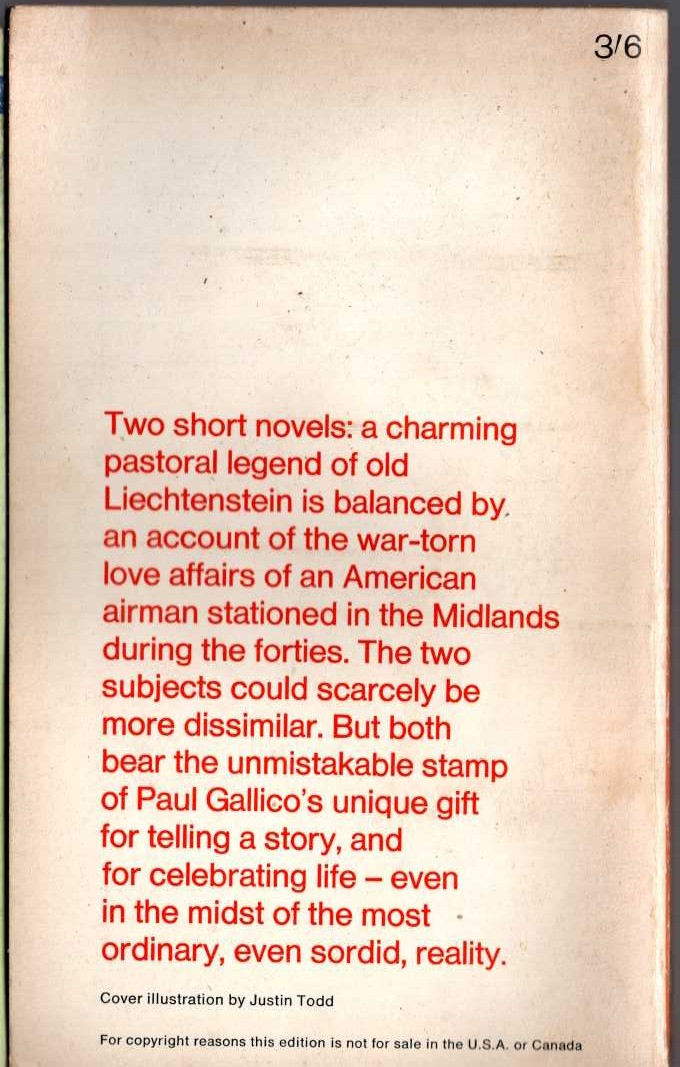 Paul Gallico  LUDMILA and THE LONELY magnified rear book cover image
