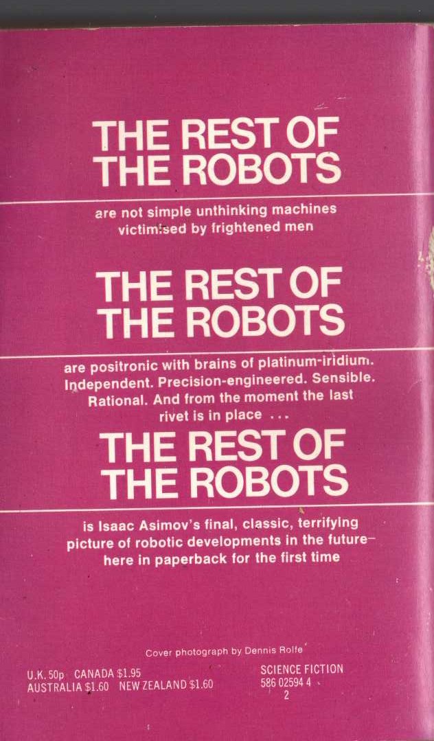 Isaac Asimov  THE REST OF THE ROBOTS magnified rear book cover image