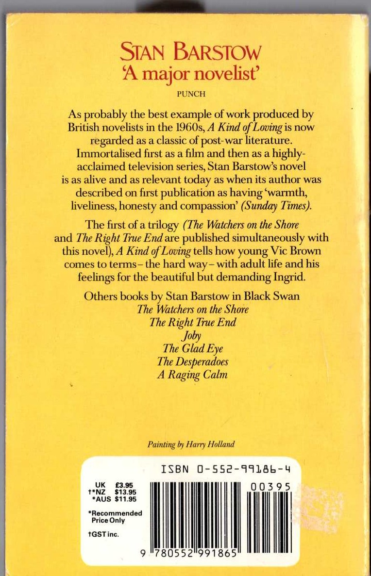 Stan Barstow  A KIND OF LOVING magnified rear book cover image