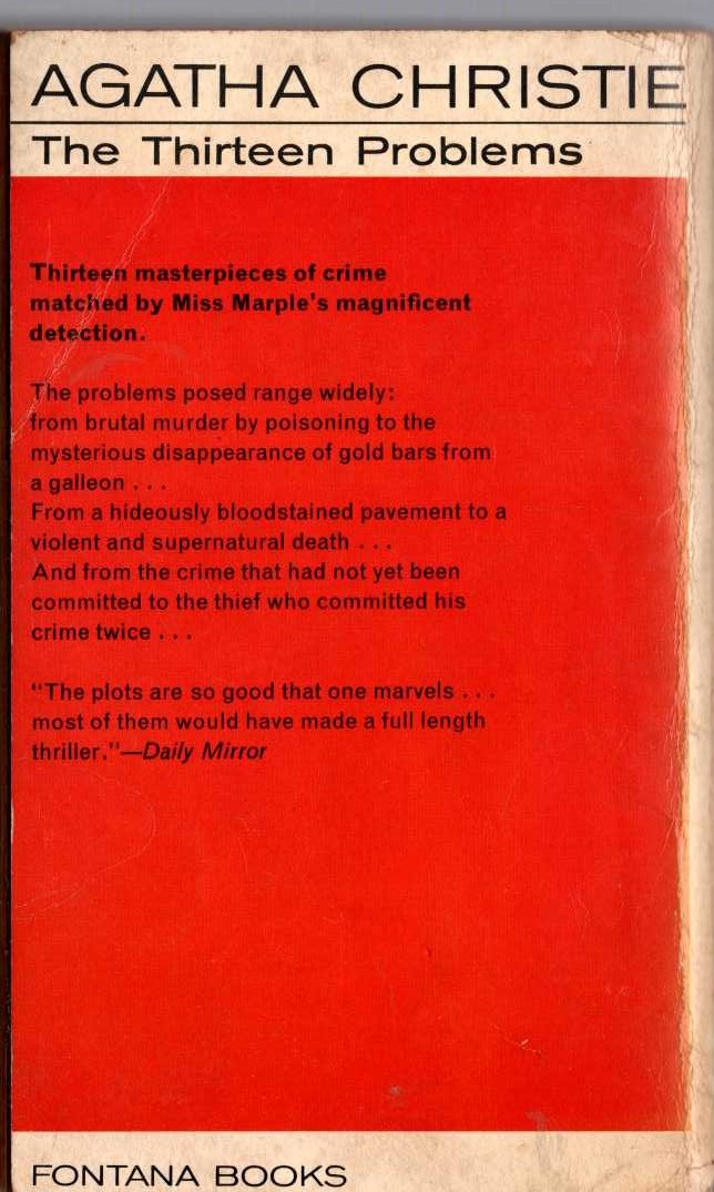 Agatha Christie  THE THIRTEEN PROBLEMS magnified rear book cover image
