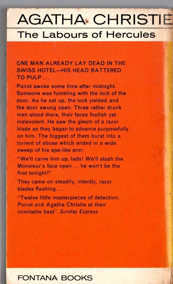 Agatha Christie  THE LABOURS OF HERCULES magnified rear book cover image