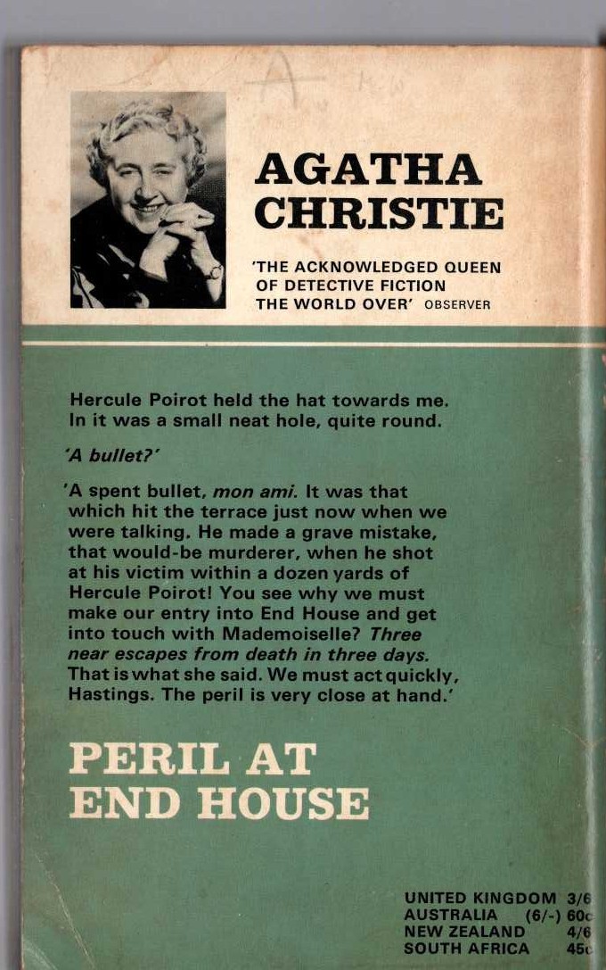 Agatha Christie  PERIL AT END HOUSE magnified rear book cover image