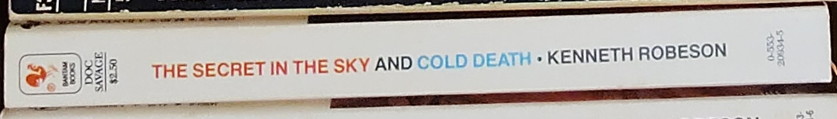 Kenneth Robeson  DOC SAVAGE: THE SECRET IN THE SKY and COLD DEATH spine of book image