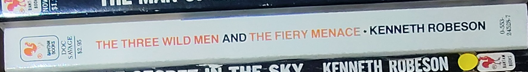 Kenneth Robeson  DOC SAVAGE: THE THREE WILD MEN and THE FIERY MENACE spine of book image