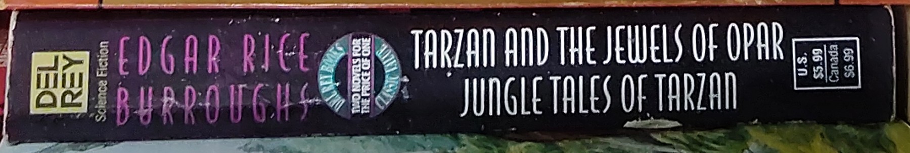 Edgar Rice Burroughs  TARZAN AND THE JEWELS OF OPAR and JUNGLE TALES OF TARZAN spine of book image