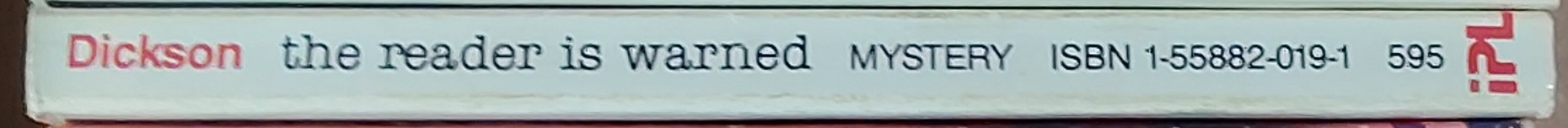 Carter Dickson  THE READER IS WARNED spine of book image