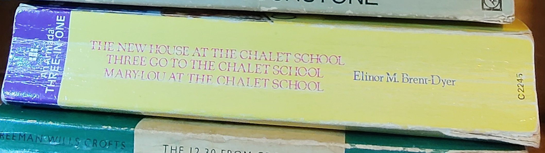 Elinor M. Brent-Dyer  THE NEW HOUSE AT THE CHALET SCHOOL/ THREE GO TO THE CHALET SCHOOL/ MARY-LOU AT THE CHALET SCHOOL spine of book image