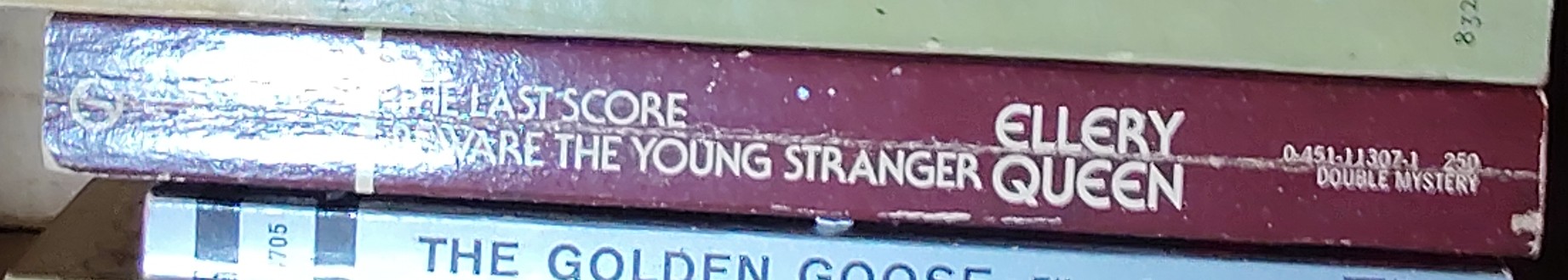 Ellery Queen  THE LAST SCORE and BEWARE THE YOUNG STRANGER spine of book image