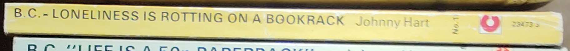 Johnny Hart  B.C. LONELINESS IS ROTTING ON A BOOKRACK spine of book image