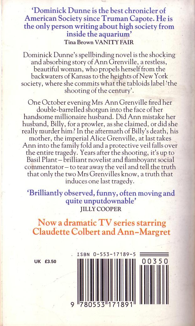 Dominick Dunne THE TWO MRS GRENVILLES (TV mini series) book cover scans